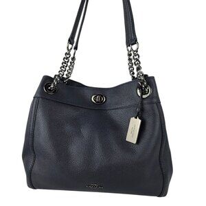 Coach Edie Turnlock Edie Shoulder Bag in Pebble Navy Blue Leather 13" x 11" x 5"